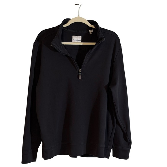 Tommy Bahama Other - Tommy Bahama Quarter Zip Pullover Black XL Mens Pima Cotton Ribbed Trim Casual
